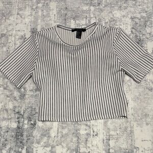 Forever 21 Black and White Vertical Stripe Crop Tee